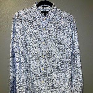 White and blue floral button down